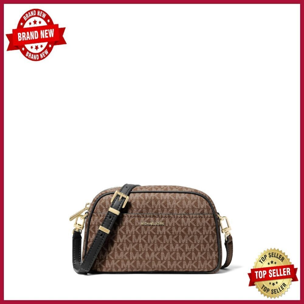 Small Camera Crossbody Bag, Logo Print Canvas, Gold Hardware, 8.5x5.5x3